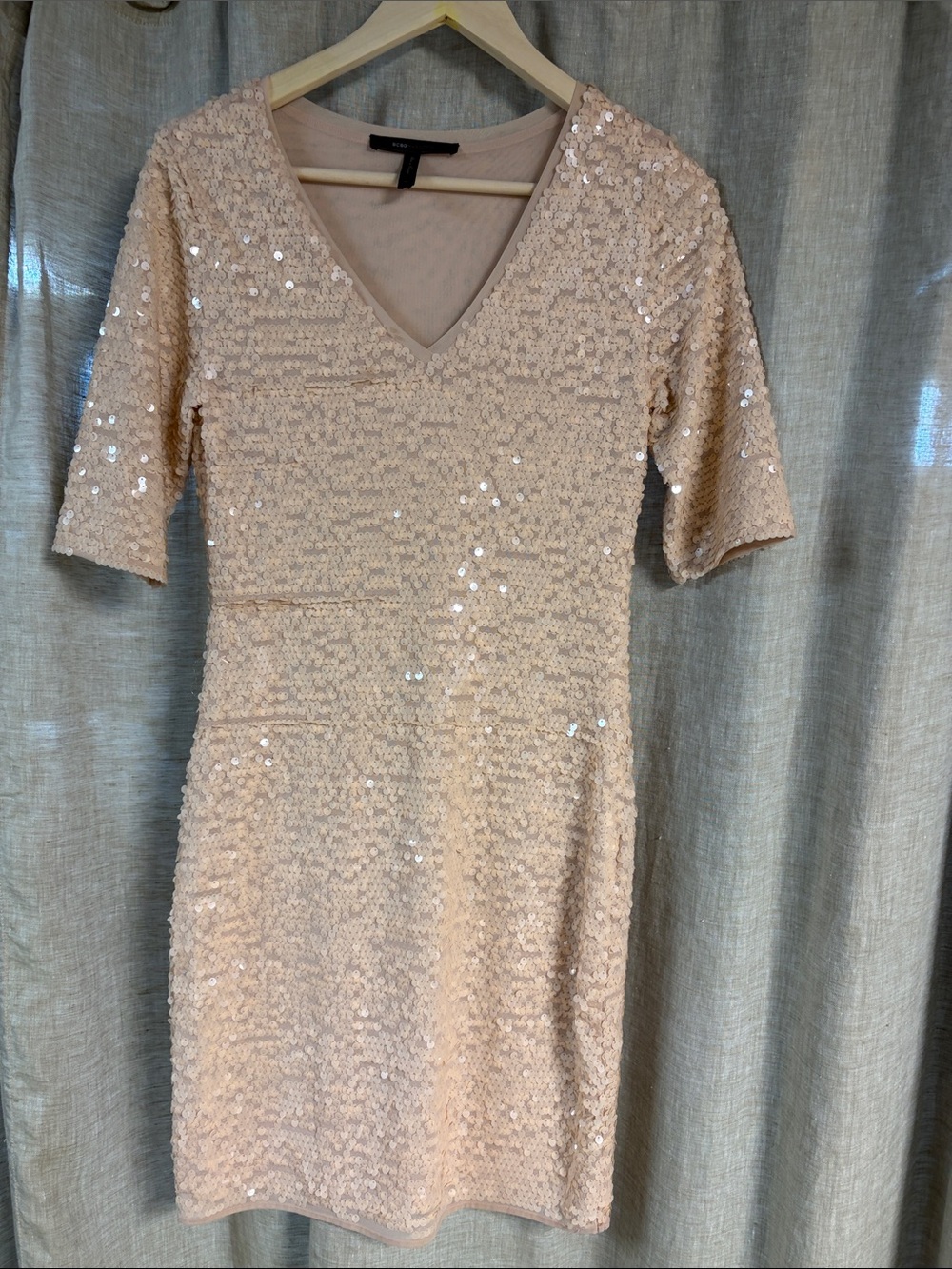 BCBGMaxAzria Blush Sequin V-Neck Mini Dress